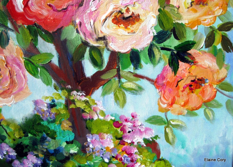 Rose Tree Original Painting Wall art canvas painting gift for her home decor original oil painting 15 x 30 Art by Elaine Cory image 5