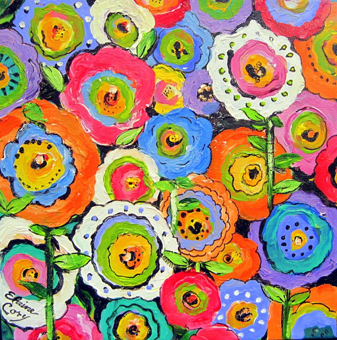Jelly Bean Flowers Original Painting Canvas Art 14 X 14 by Etsy