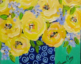 Yellow Roses Original Painting Art by Elaine Cory