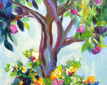 Plum Tree Original Painting landscape canvas arr 12 x 24 art by Elaine Cory