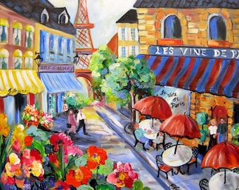 Paris Cafe  Original Painting Large painting 30" x 30" fine art by Elaine Cory