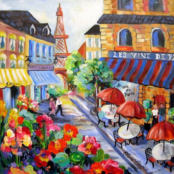 Paris Cafe  Original Painting Large painting 30" x 30" fine art by Elaine Cory