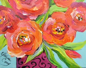 Orange Roses 8 x 8  Original painting by Elaine Cory