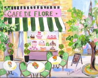 Cafe De Flore Original Painting 20 x 30 Art by Elaine Cory
