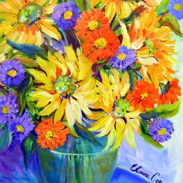 Acrylic Painting Original Painting Sunflowers 18 x 24 canvas art Fine art by Elaine Cory
