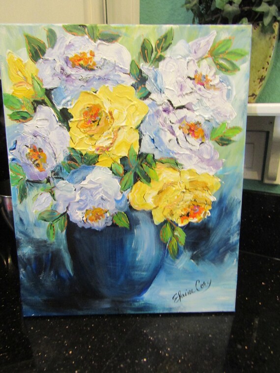 Geraniums and Lillis Original painting 11 x 14 Art by Elaine Cory ...