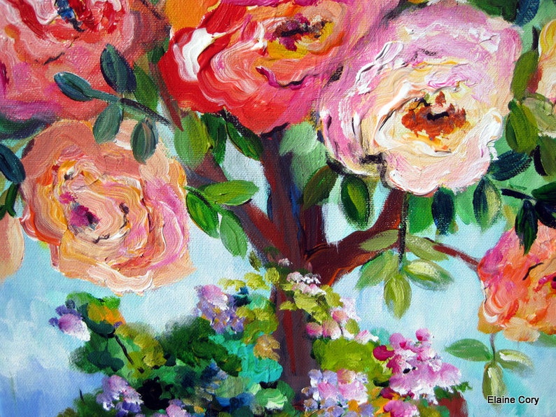 Rose Tree Original Painting Wall art canvas painting gift for her home decor original oil painting 15 x 30 Art by Elaine Cory image 3