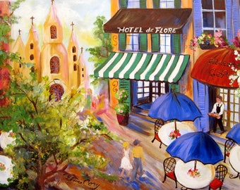 Cafe Scene LARGE PAINTING  Original Painting on canvas Acrylic Painting Landscape painting  24 x 36 Fine Art by Elaine Cory