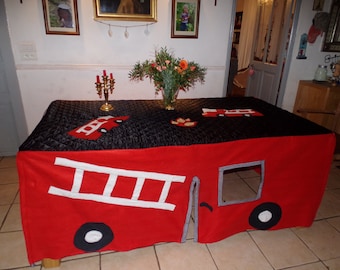 Custom made Fire Engine /Pompiers Tablecloth playhouse