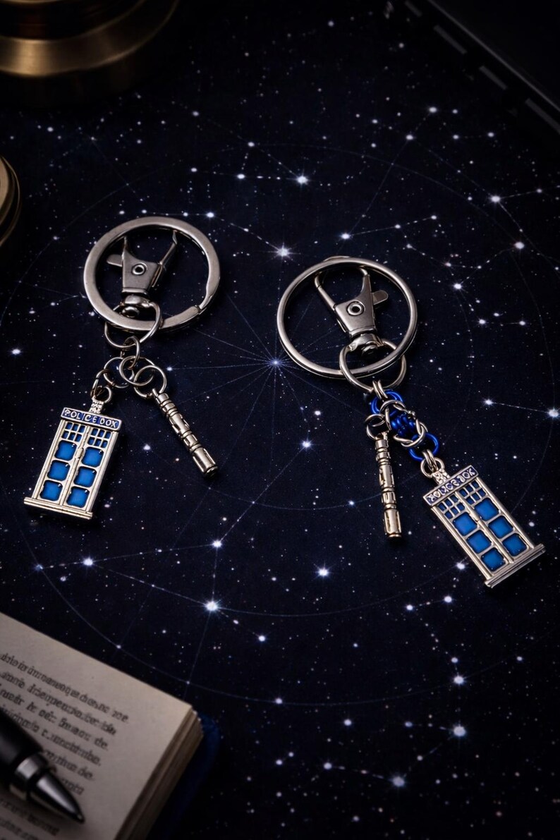 Doctor Who Charm Keychain | Sonic Screwdriver & Tardis With Byzantine ...