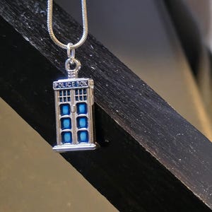 Doctor Who Tardis Police Box Blue and Silver Charm Necklace for Whovians everywhere