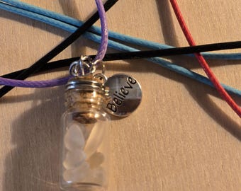 Oregon Sunstone Chip Gemstone Glass Jar Pendant and Affirmation Word Charm Necklace