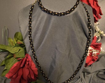 Black and Gold Minimalist Byzantine Chain Necklace Bacelet Handmade Jewelry Set