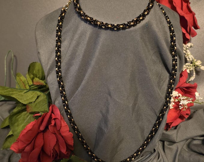 Featured listing image: Black and Gold Minimalist Byzantine Chain Necklace Bacelet Handmade Jewelry Set