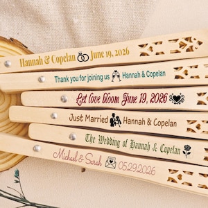 Boho Wedding Personalized Fans, Custom Wooden Folding Fans with Names & Date, Bohemian Guest Favors, Summer Ceremony Garden Wedding Favors