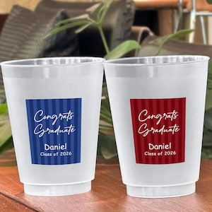 Custom Graduation Party Cups Class of 2026 Personalized Frosted Plastic Favor Congrats Graduate Striped Drinkware Graduation Decorations