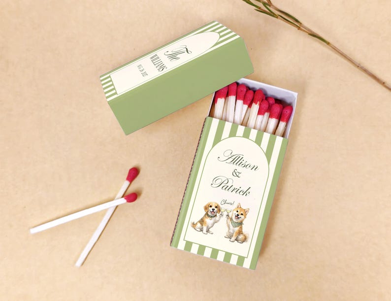 Custom Dog Illustration Wedding Matchbox Favors Personalized Pet ...
