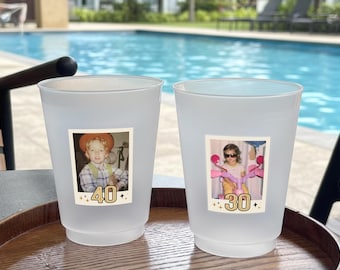 Personalized Photo Frosted Cups, Custom 40th Birthday Party Favors