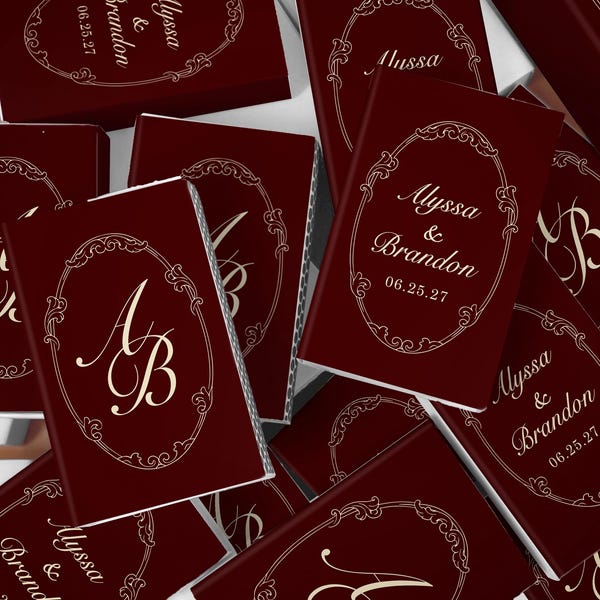 Boîtes d'allumettes assorties pour mariage bordeaux, cadeaux personnalisés, boîtes d'allumettes personnalisées avec monogramme pour un cierge magique de réception, cadeau de fête d'anniversaire