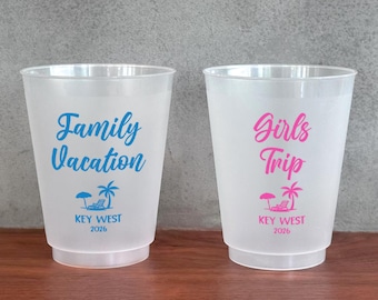 Personalized Frosted Party Cups, Beach Bachelorette, Vacation Keepsake