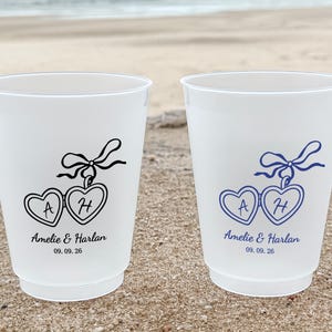 Custom Wedding Frosted Cups, Heart Monogram Cup, Cocktail Hour Frosted Cups, Minimalist Wedding Monogram Cups, Engagement Party Drinkware