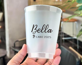Custom Frosted Bachelorette Party Cups, Coastal Beach Design
