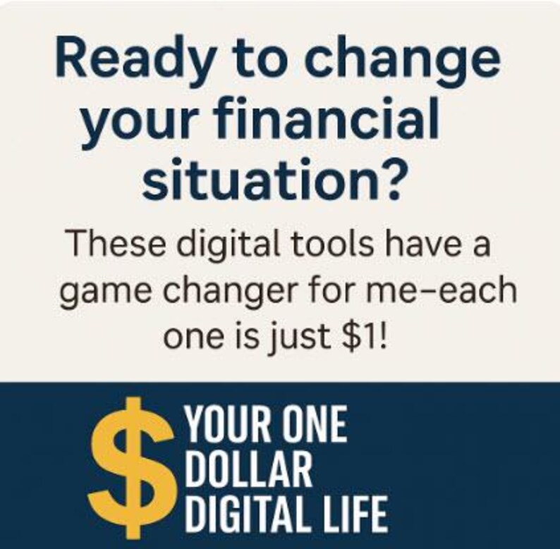 Puede incluir: Imagen con el texto "&iquest;Listo para cambiar tu situaci&oacute;n financiera?" y "&iexcl;Estas herramientas digitales han cambiado las reglas del juego para m&iacute;, cada una cuesta solo $1!" Un signo de d&oacute;lar dorado presenta el texto "YOUR ONE DOLLAR DIGITAL LIFE."