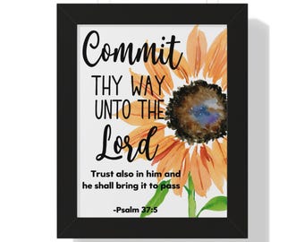 Commit Your Way to the Lord | Psalm 37:5 Wall Art | Christian Scripture Printable | Inspirational Floral Decor | Faith Digital Download