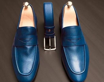New Luxury Men&#39;s Handmade Penny Loafers Slips On Moccasin Formal Dress Shoes