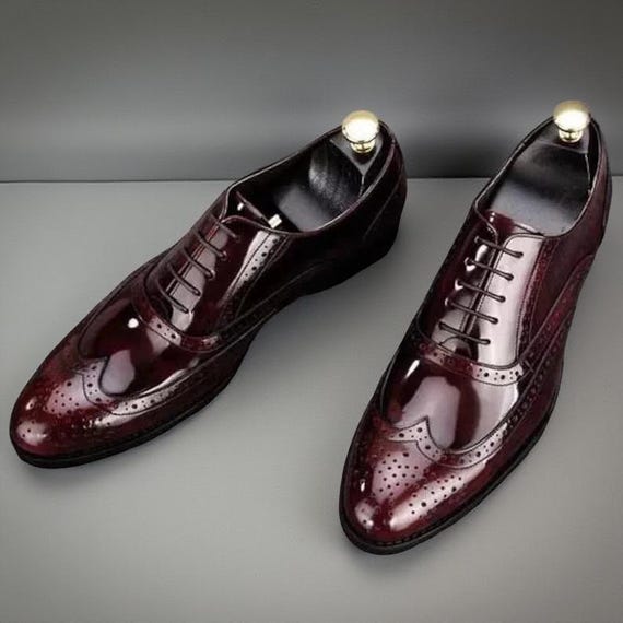 Amazing leather quality maroon shoes. New Fashion Premium Quality Shiny Maroon Leather Cap-toe  main image 3