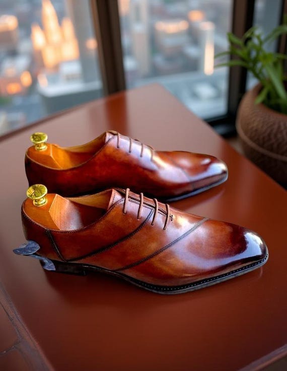 Handmade Oxford Shoes Men Formal Brown Leather Dress Shoes  display picture 3