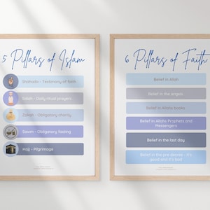 5 Pillars of Islam & 6 Pillars of Iman/Faith digital printable posters/wall art Muslim educational prints and nursery decor Muslim Eid gifts