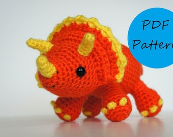 PDF Crochet Amigurumi Pattern - Triceratops Dinosaur