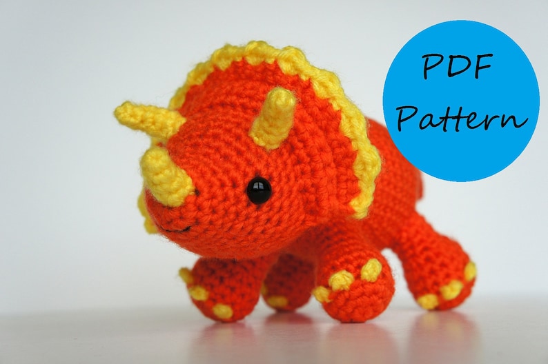 PDF Crochet Amigurumi Pattern Triceratops Dinosaur image 1