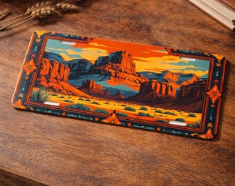 Placa decorativa con paisaje del oeste, letrero de aluminio vibrante para automóvil, regalo de decoración vaquera