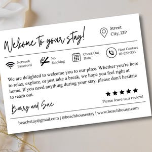 Welkom Airbnb-gastenkaart, Airbnb-sjabloon host, Airbnb-welkomstbord, verhuuraccommodatie afdrukbaar, digitale download, gastwelkomstkaart