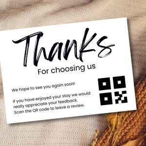 Airbnb Dankeskarte mit QR-Code, Vorlage für Airbnb, druckbare Ferienunterkunft, Gastgeber-Bewertungskarte, Gast-Danke, Check-Out-Karte