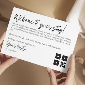 Welkom Airbnb-gastenkaart met QR-code, Airbnb-sjabloon voor verhuurder, Airbnb QR-welkomstbord, huuraccommodatie afdrukbaar, welkomstkaart voor gasten
