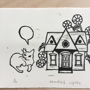 Squatters Rights Original Cat Art Hand Printed Linoleum Cut Art Block Print image 4
