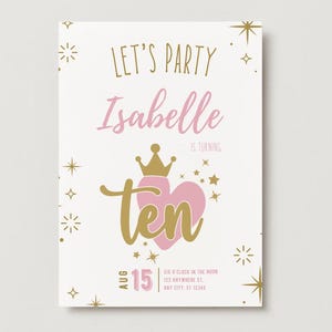 Pink Princess Birthday Invitation: Editable Royal Party Invite (Canva Download)