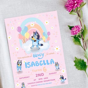 Bluey Birthday Invitation for Girls – Editable Digital Template – Instant Download – Printable Bluey Party Invite – Cute Kids Birthday