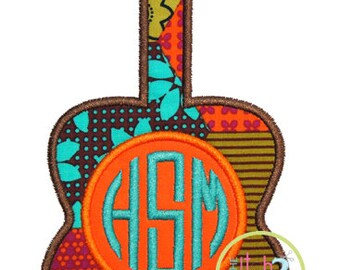 Guitar Monogram Applique Design for INSTANT DOWNLOAD. Shown with our "Natural Circle" font (not included)