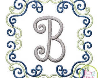 Scroll Font Frame Embroidery design for machine embroidery, Shown with our "Kiss Me Slowly" font NOT Included, INSTANT DOWNLOAD