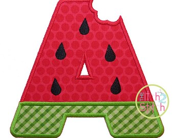 Watermelon Alphabet Applique Set 3", 4", 5", 6", 7" & 8", Shown with our "Ballerina Script" Font NOT Included, Instant Download available