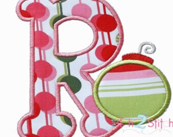 Christmas Ornament Alpha Applique Font in 4 hoop sizes - Instant download