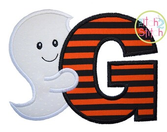 Ghost Alphabet Set Applique Letters A-Z in 5x7 & 6x10 sizes, shown with our "Happy Giraffe" font NOT Included