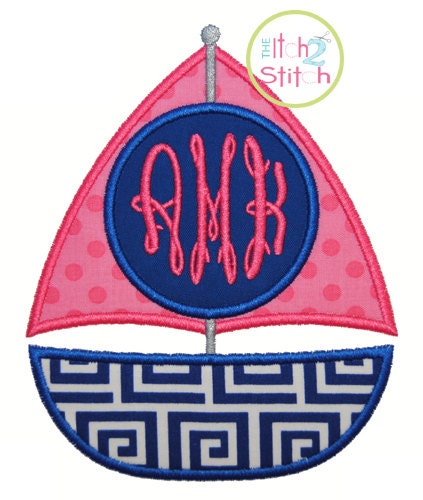 sailboat monogram applique design for machine embroidery