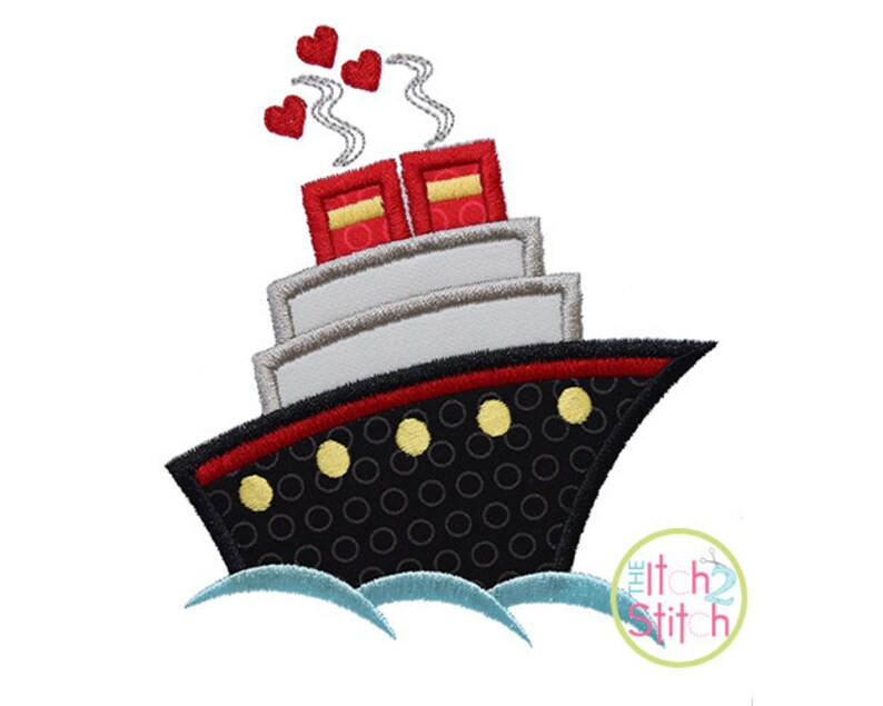 Cruise Ship Applique Design For Machine Embroidery shown with Etsy