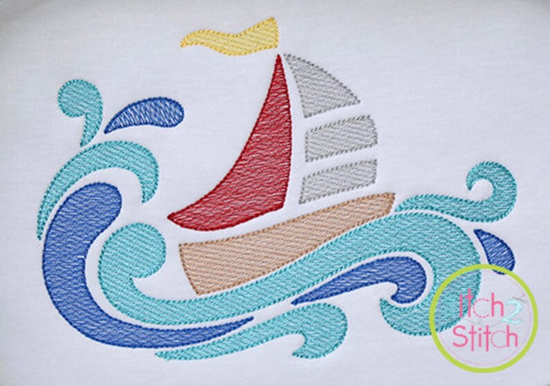 Swirly Sailboat Sketch Embroidery Design for Machine - Etsy