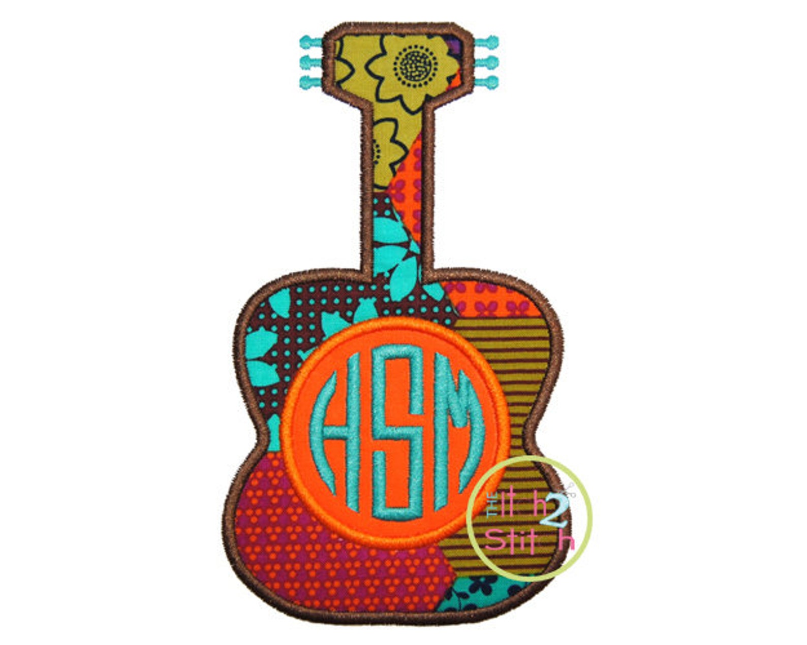 Guitar Monogram Applique Design for INSTANT DOWNLOAD. Shown Etsy